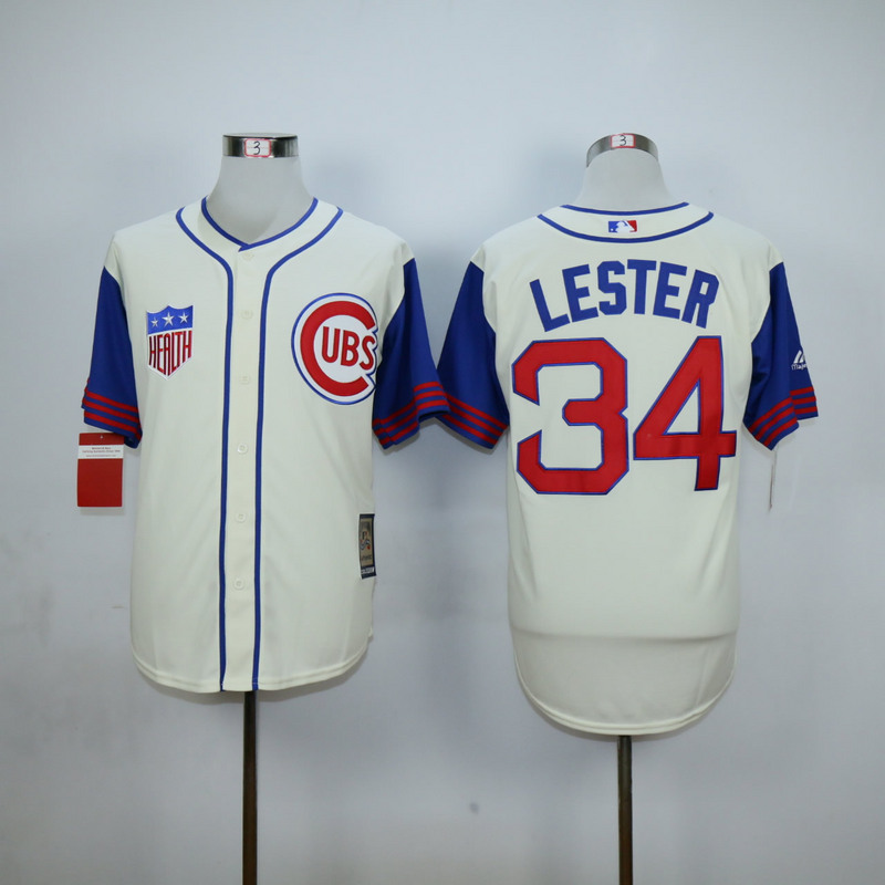 Men Chicago Cubs 34 Lester Cream Throwback 1942 MLB Jerseys